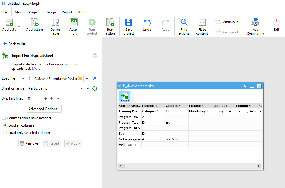 Easymorph importer snippet